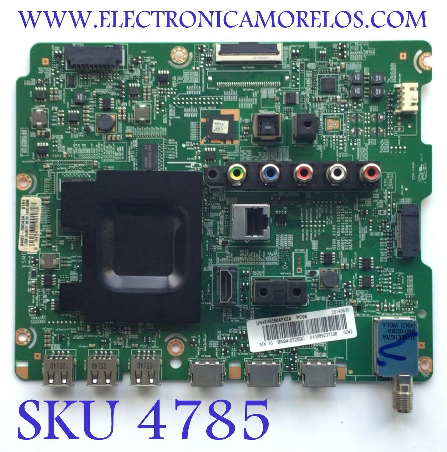 MAIN ORIGINAL PARA SMART TV SAMSUNG  / NUMERO DE PARTE BN94-07259C / BN41-02157B / BN9407259C / 07259C / BN97-08043A / PANEL CY-CH048CSLV1H / DISPLAY LSF480HJ01-G01 / MODELO UN48H6350AFXZA TS01